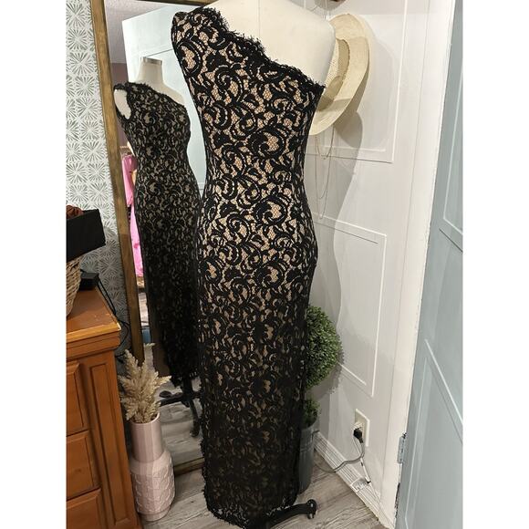 Tadashi Shoji Dress Black Lace Bodycon One Shoulder Size 4 Evening Gown - Picture 5 of 12